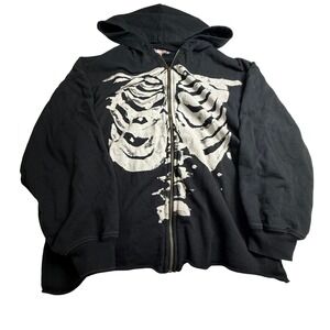 Vintage Urban Outfitters Skeleton Ribcage Zip Up Hoodie Y2k 2000s Oversized